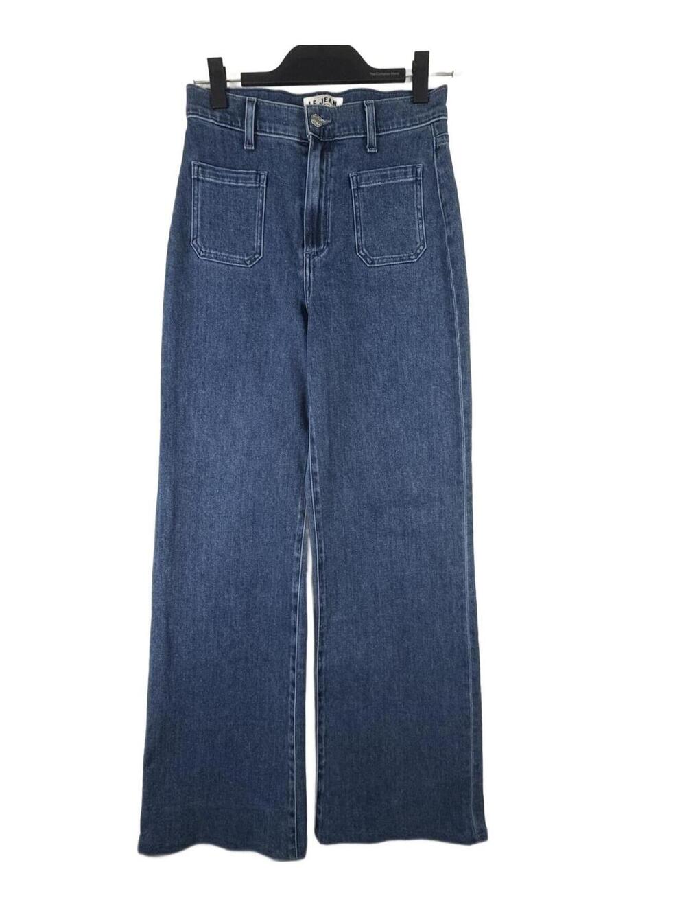 LE JEAN Virginia High Rise Stretch Wide Leg Patch Pocket Jeans Medium Wash Sz 27